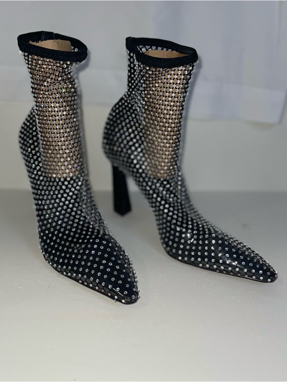 Steve Madden Black Crystal Mesh Sock Booties